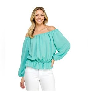 Summer 10 Caribbean Blue Ballon Sleeve Top